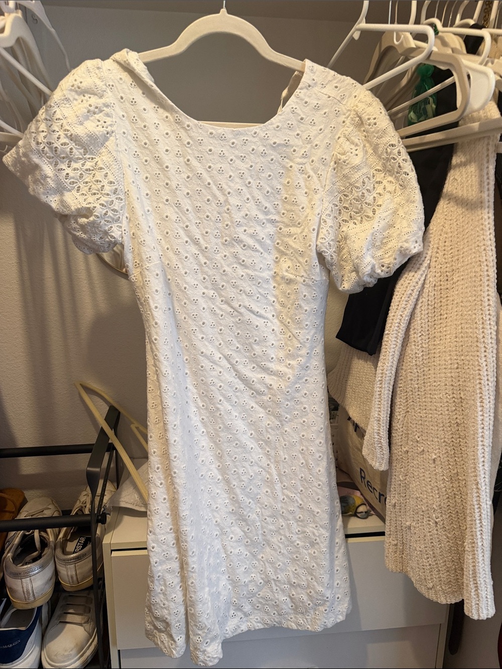 Free People White Eyelet Puff Sleeve Mini Dress